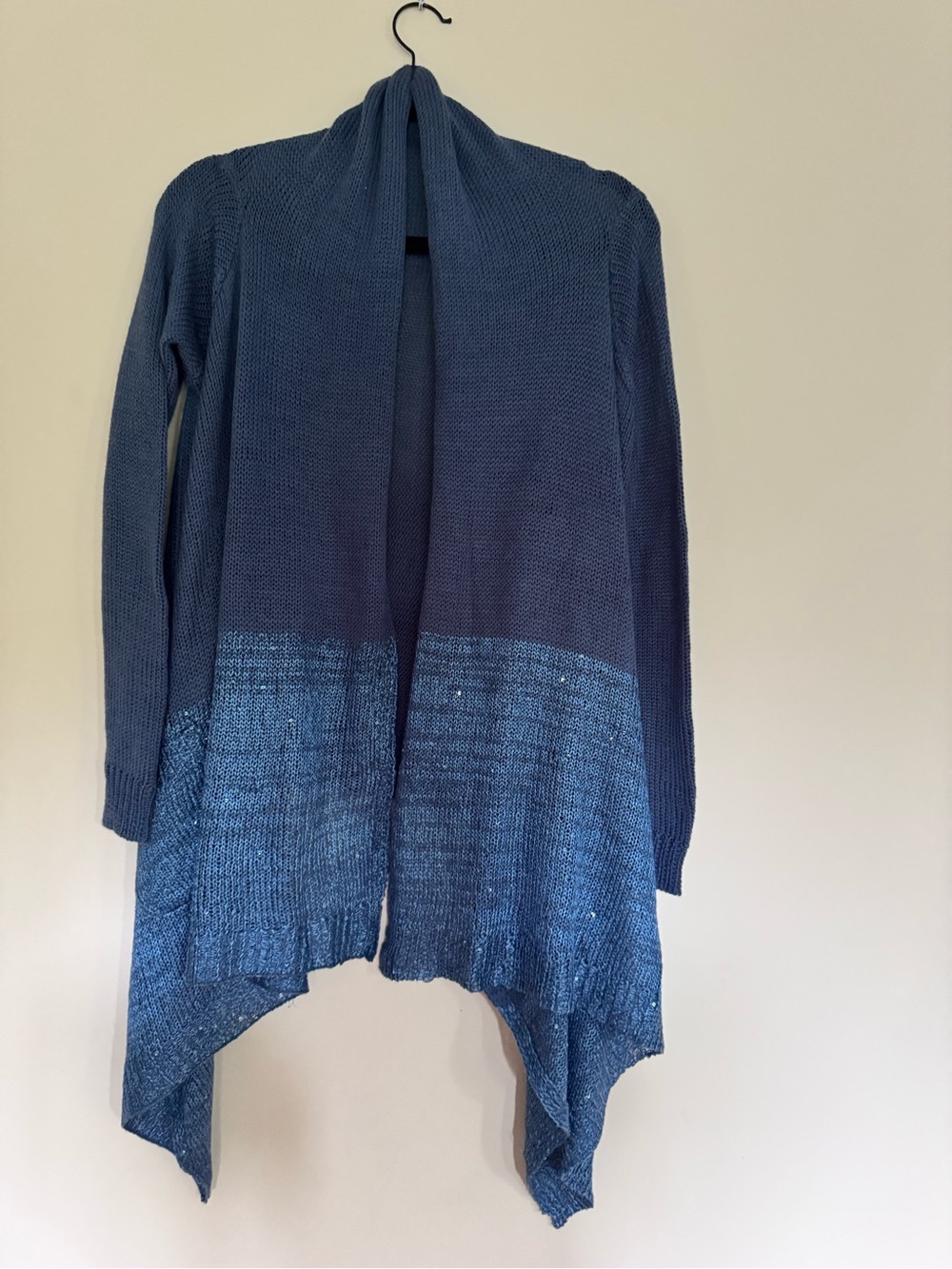 Women's Blue Ombre Open-Front Drape Cardigan
